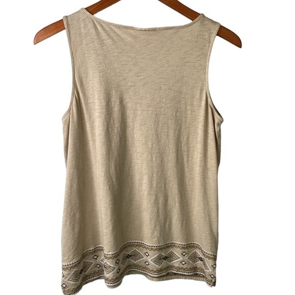 J Jill Aztec Geometrical Embroidered V-Neck Slub Cotton Sleeveless Tank Top Soft - Picture 5 of 14